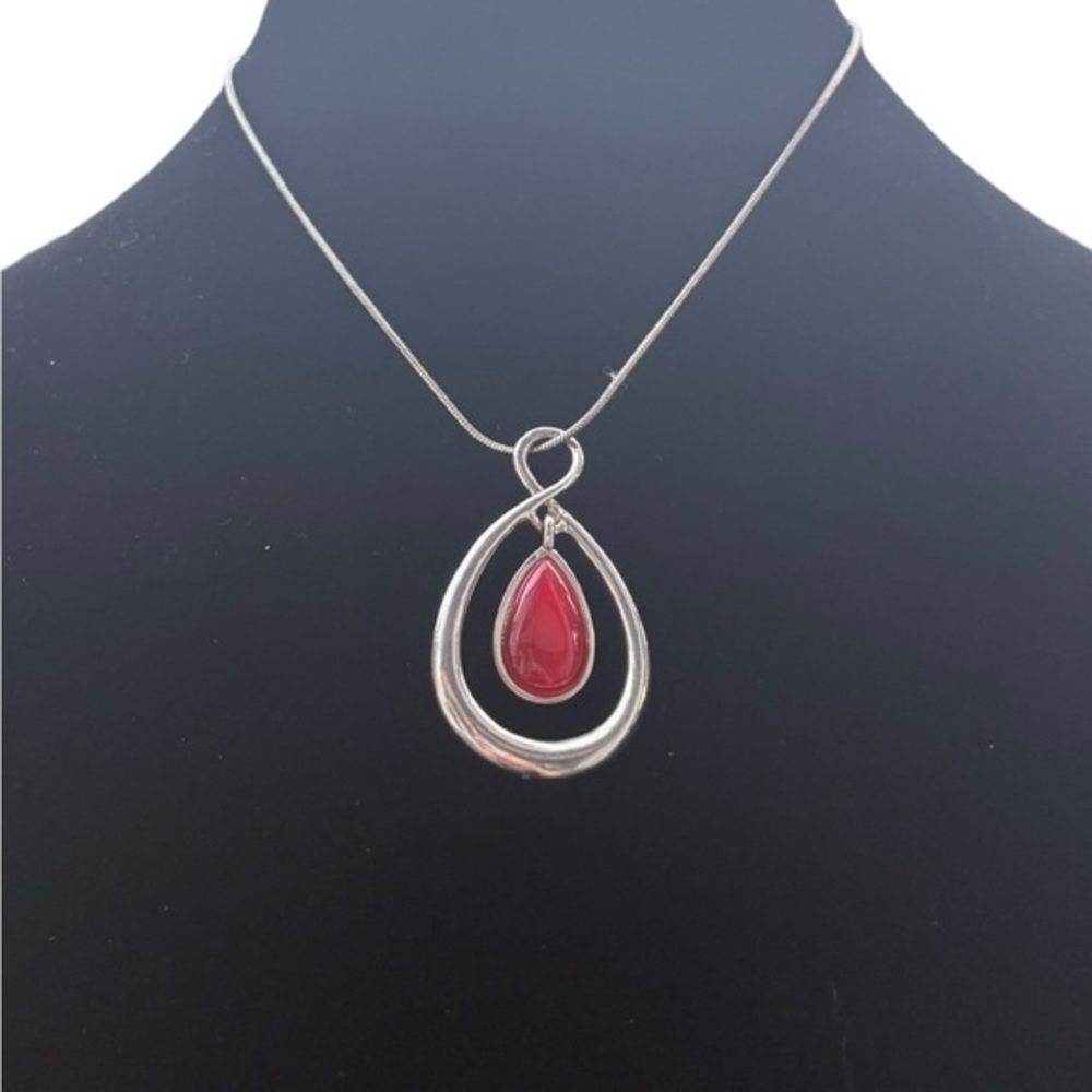 3/$25 Signature NYC Two Piece Teardrop Necklace & Earring Set Silver & Ruby Red